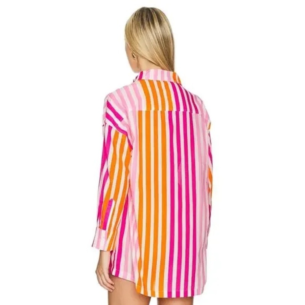 BEACH RIOT Alexa Stipe Top Button Up Coverup New Without Tag Pink Orange White - Picture 2 of 10